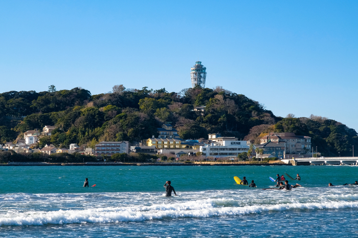 Enoshima and Surfer, Fujisawa City, Kanagawa Prefecture