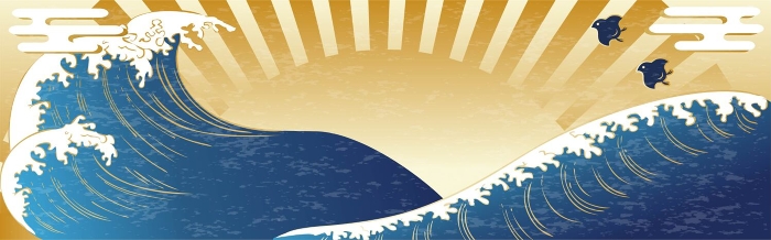 Ukiyo-e style ocean banner background copy space illustration set