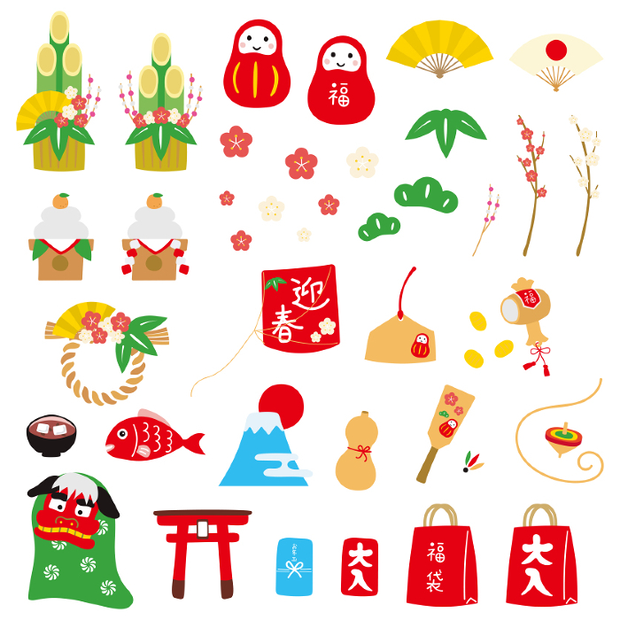 New Year's Day Hand Illustration Icon Set