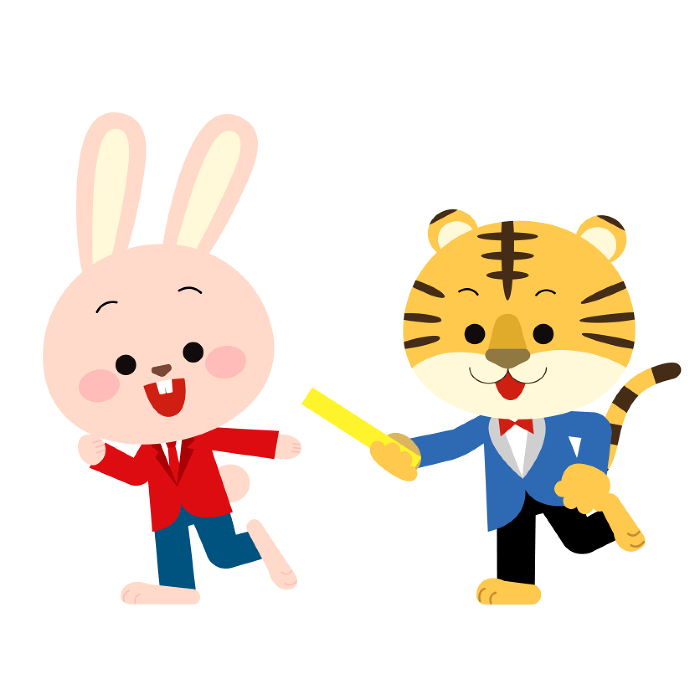 A tiger passing the baton to a rabbit