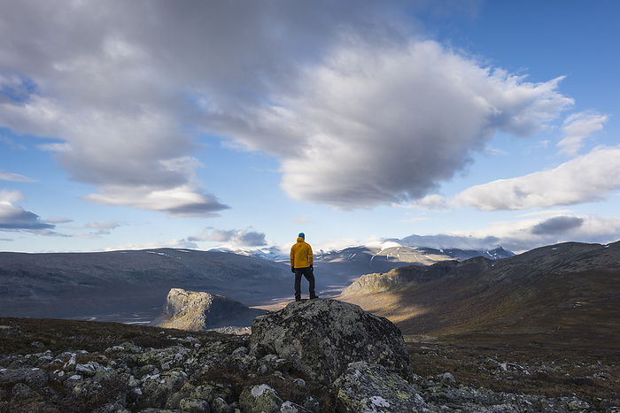 Man watching the Rapa Valley, Lapland, Sweden