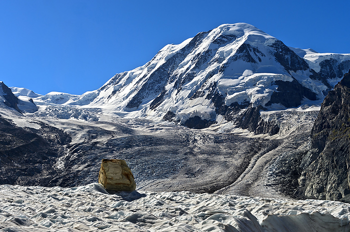 Rugged glacier Grenzgletscher with Lyskamm behind, Zermatt, Valais, Switzerland