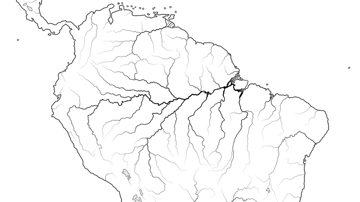 World Map of AMAZON SELVA REGION in SOUTH AMERICA: Amazon River, Brazil, Venezuela. (Geographic chart).