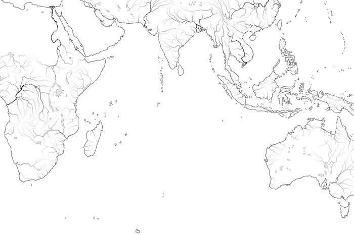World Map of INDIAN OCEAN: Erythraean Sea, Madagascar, Ceylon, Bengal, India, Africa, Australia, Indonesia. Geographic chart. World Map of INDIAN OCEAN: Erythraean Sea, Madagascar, Ceylon, Bengal, India, Africa, Australia, Indonesia. Geographic chart.