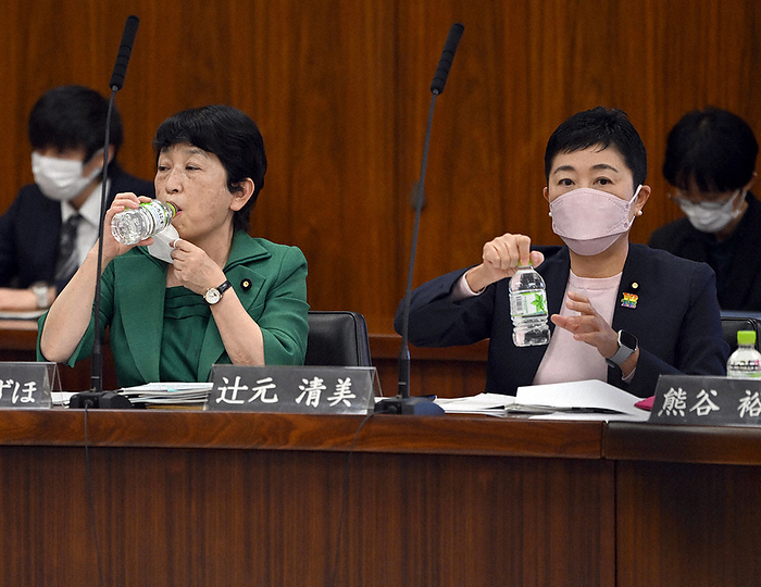 Constitutional Review Committee of the upper house of the Diet  one half of the yosaniinkai  Mizuho Fukushima  left , leader of the Social Democratic Party, and Kiyomi Tsujimoto of the Constitutional Democratic Party of Japan attend the Upper House Constitutional Review Committee meeting at 1:32 p.m. on November 9, 2022, in the Diet.
