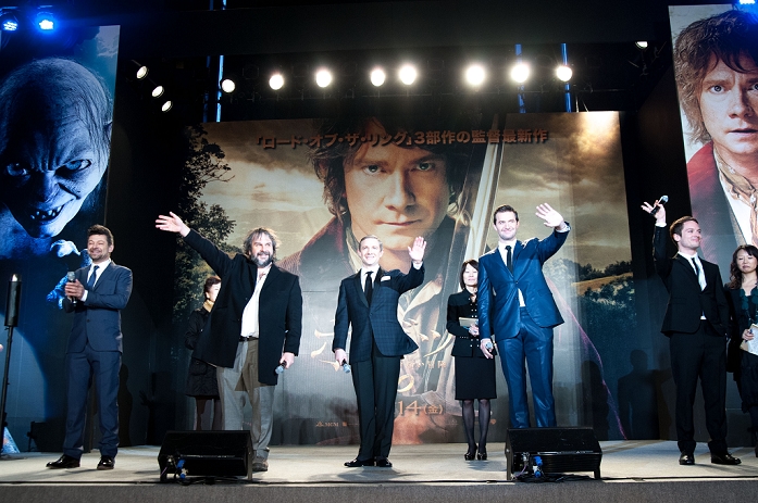 Peter Jackson and cast members, Dec 01, 2012 : Tokyo, Japan, Casts of ''The Hobbit'' appear at the Japan Premiere for ''The Hobbit: An Unexpected Journey'' by Peter Jackson in the Roppongi Hills, Tokyo, Japan. This film will be released on December 14th in Japan. Andy Serkis, Martin Freeman, Richard Armitage and Elijah Wood (Photo by Yumeto Yamazaki/AFLO)