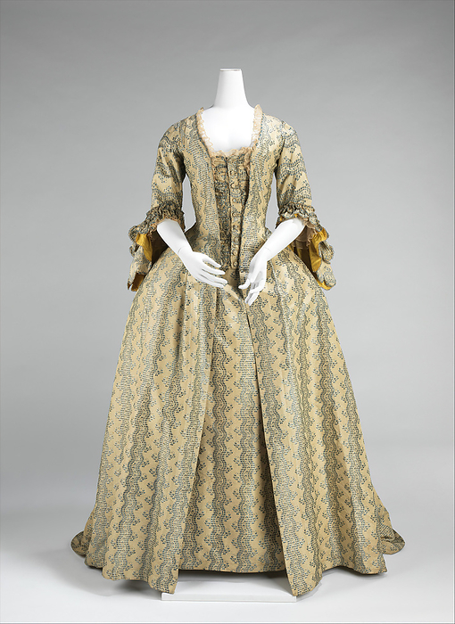 Robe   xe0  la Fran  xe7 aise, French, 1760 70. Creator: Unknown. French dress, French, 1760 70. 