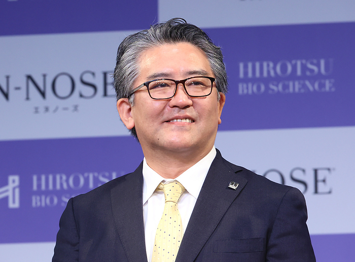 Presentation of  N NOSE plus pancreatic  early stage pancreatic cancer test November 17, 2022, Tokyo, Japan   Takaaki Hirotsu, founder of Hirotsu Bioscience smiles as he announces the company develops the pancreatic cancer screening test  N Nose plus Pancreas  using user s urine in Tokyo on Thursday, November 17, 2022. Hirotsu Bioscience developed the new cancer specific test using genetically modifying C. elegans nematodes which react to smell of urine of patients of pancreatic cancer.     Photo by Yoshio Tsunoda AFLO  