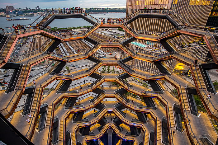 Modern architecture building Vessel spiral staircase is the centerpiece of the Hudson Yards in New York City Modern architecture building Vessel spiral staircase is the centerpiece of the Hudson Yards in New York City