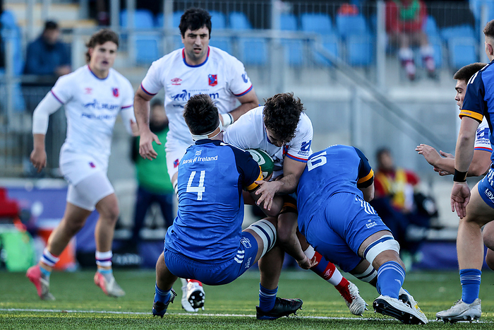 Martin Sigren is tackled by Brian Deeny and Rhys Ruddock 18 11 2022 Rugby Friendly, Energia Park, Donnybrook, Dublin 18 11 2022 Leinster vs Chile Chile s Martin Sigren is tackled by Brian Deeny and Rhys Ruddock of Leinster Mandatory Credit  INPHO Ben Brady
