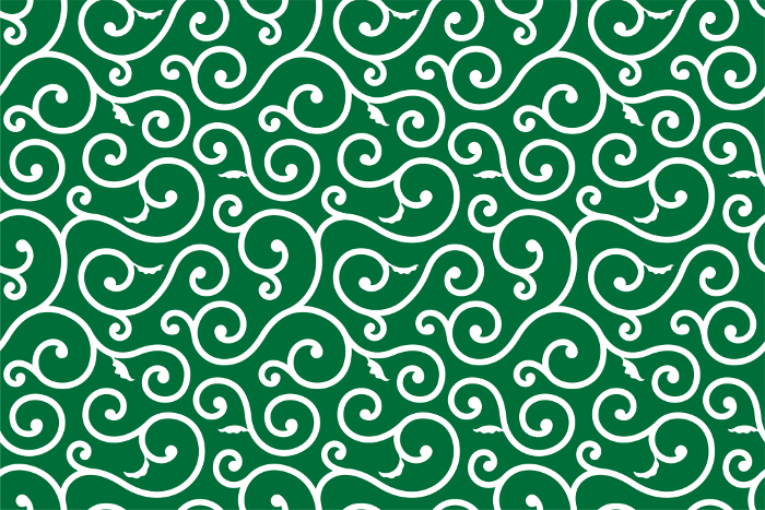 Japanese traditional pattern White swirling arabesque pattern on green background Seamless pattern