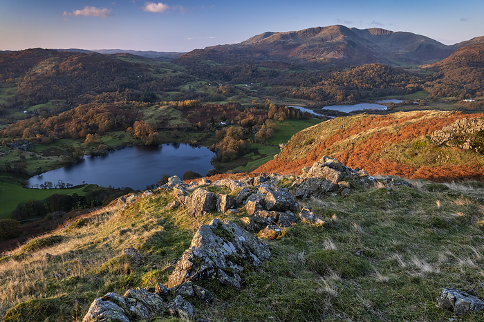 Loughrigg Tarn, Elter Water   Wetherlam from Loughrigg Fell in autumn, Lake District National Park, Cumbria, England, UK Loughrigg Tarn, Elter Water and Wetherlam from Loughrigg Fell in autumn, Lake District National Park, UNESCO World Heritage Site, Cumbria, England, United Kingdom, Europe, Photo by Alan Novelli