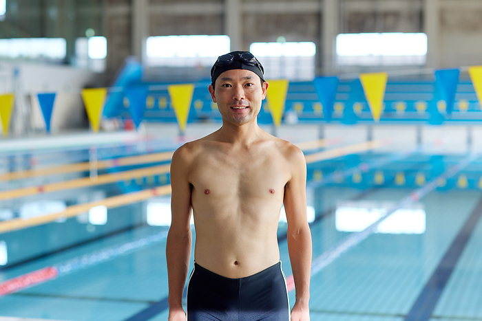 Portrait of a Japanese man in a swimming pool