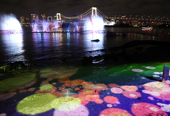 Tokyo 2020 1st Anniversary Project TOKYO SPARKLE PAGEANT November 27, 2022, Tokyo, Japan   An event of colorful fountain and projection mapping  Tokyo Sparkle Pageant  is displayed on the water at Tokyo s waterfront Daiba on Friday, November 27, 2022 for the celebration of the first anniversary of the Tokyo 2020 Olympic and Paralympic Games. The event will be every weekend through the end of this year.    Photo by Yoshio Tsunoda AFLO  
