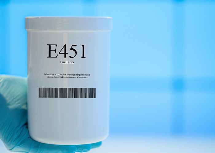 Container of the food additive E451 Container of the food additive E451, an emulsifier., by WLADIMIR BULGAR SCIENCE PHOTO LIBRARY