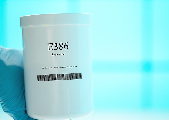Container of the food additive E386 Container of the food additive E386, a sequestrant., by WLADIMIR BULGAR SCIENCE PHOTO LIBRARY