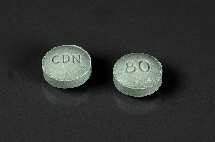 OxyContin tablets Pair of OxyContin  Oxycodone  tablets, a semi synthetic opioid analgesic. A morphine like painkiller, it is widely abused as a recreational drug., by DEA SCIENCE PHOTO LIBRARY