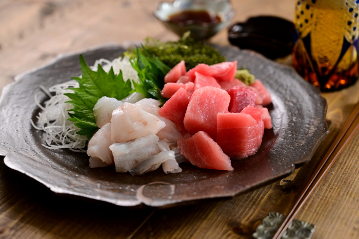 sumptuous feast of red and white sashimi