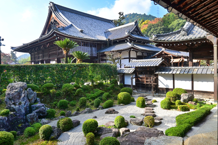 Honbo Garden and Main Hall of Saikyoji Temple, Otsu City, Shiga Prefecture, in autumn