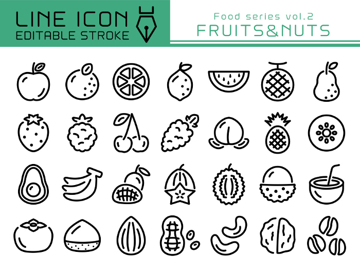 Line Icons Food Series vol.2 Fruits and Nuts