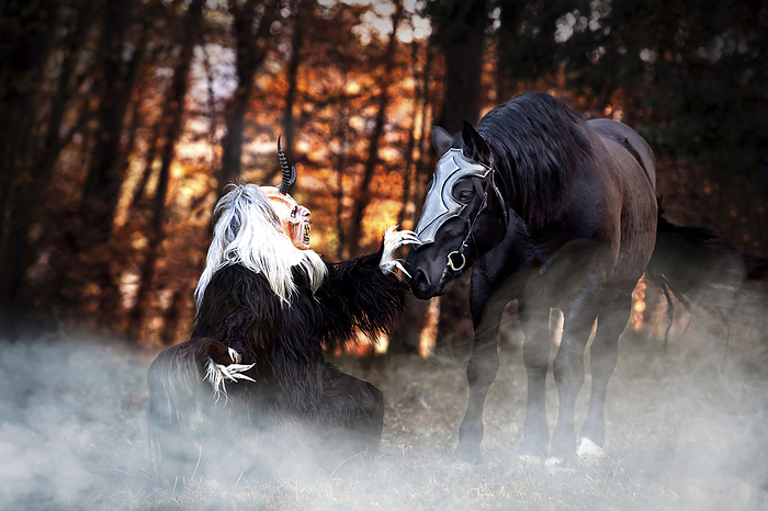 Halloween monster with warhorse, Photo by Tierfotoagentur   V. Janosch