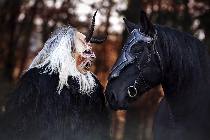 Halloween monster with warhorse, Photo by Tierfotoagentur   V. Janosch
