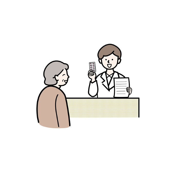 Clip art of cut pharmacist dealing with senior woman(color)