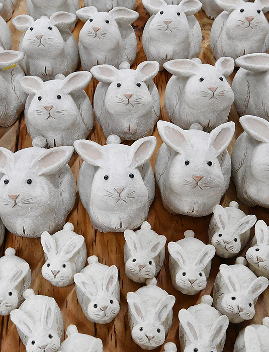 Rabbit figurines named after next year s zodiac sign lined up in a row A lineup of rabbit figurines associated with the Chinese zodiac sign for the coming year in Shigaraki Town, Koka City, Shiga Prefecture  photo by Nobushi Kako.
