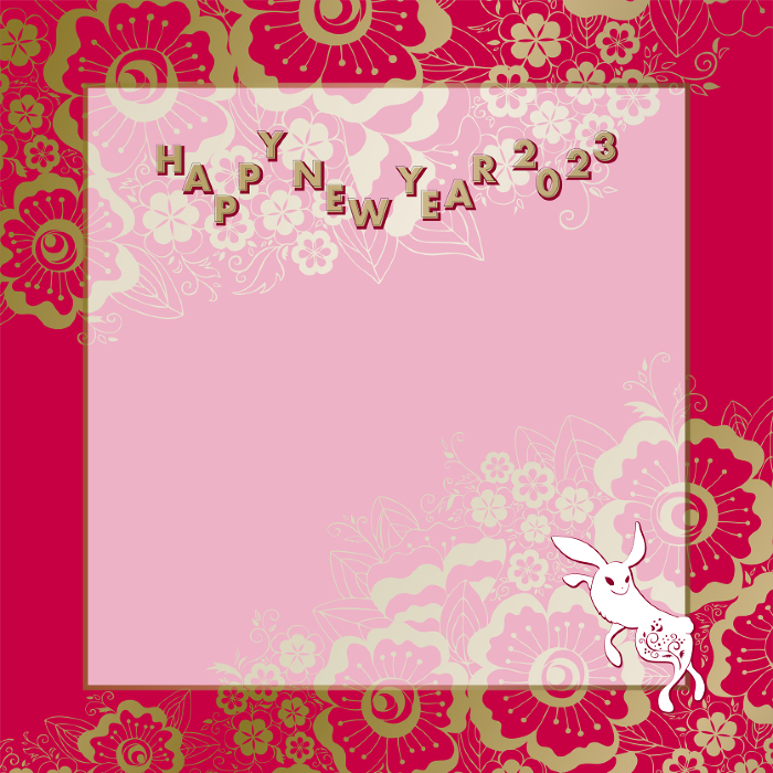 Cool Rabbit and Flower 2023 Nenga Square Template ~ RedBase01