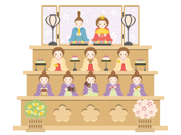 Hina dolls, ten dolls, three-tiered decoration