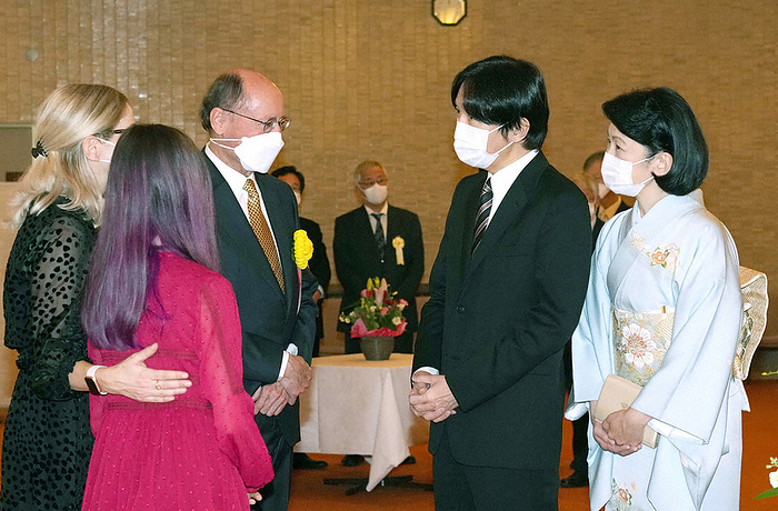 International Biology Award Ceremony Prince and Princess Akishino are approached by Dr. Timothy Douglas White  third from left  and others at the Japan Academy in Taito ku, Tokyo, Japan, at 11:57 a.m. on December 14, 2022  representative photo .
