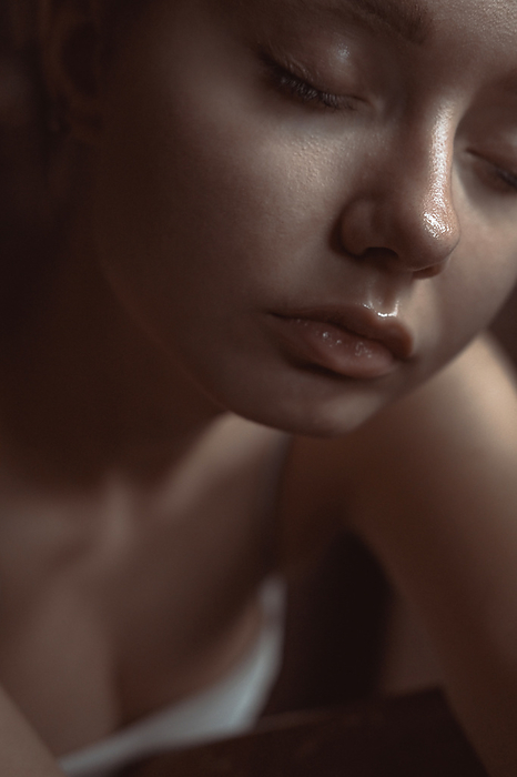 Young girl face close up. Sensual portrait with closed eyes