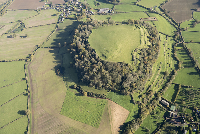 Cadbury Castle, the earthwork remains of an Iron Age hillfort, Somerset, 2017. Creator: Damian Grady. Cadbury Castle, the earthwork remains of an Iron Age hillfort, Somerset, 2017. Photo by Damian Grady