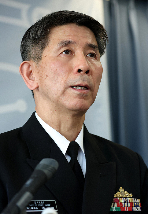 Maritime Self Defense Force first class maritime officer leaks specified secrets Ryo Sakai, Chief of the Maritime Staff, explains his punishment at a press conference regarding the leak of specified secrets by a Maritime Self Defense Force officer, 1st class, at the Ministry of Defense in Shinjuku, Tokyo, December 26, 2022.
