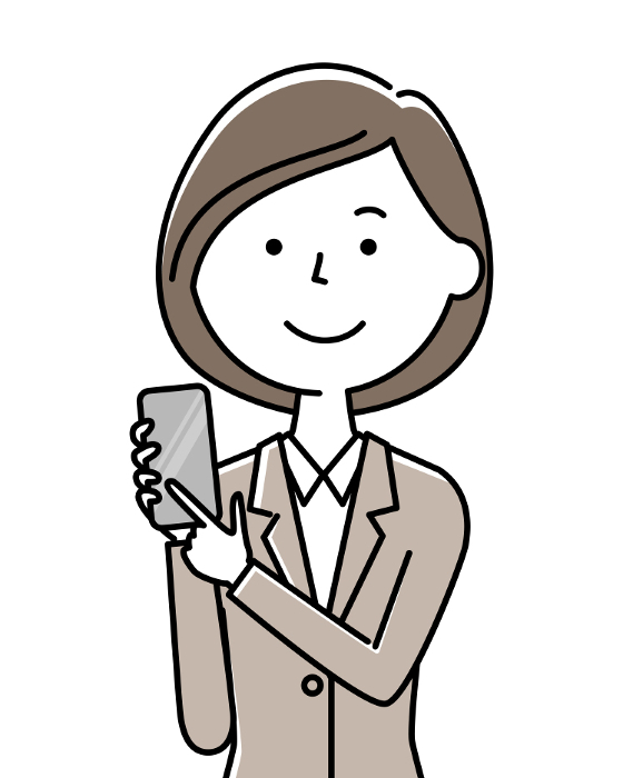 Woman in suit holding a cell phone