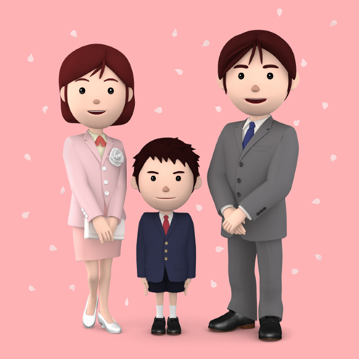 Elementary school entrance ceremony family 3D illustration
