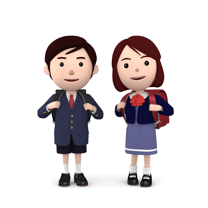Elementary school entrance ceremony boy and girl 3d illustration