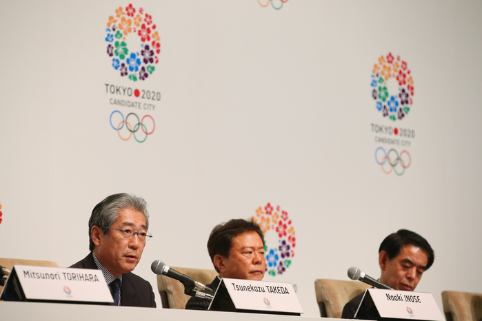 Tokyo 2020 Olympic Bid IOC evaluation commissioner visit Bid Committee Press Conference Tsunekazu Takeda, Naoki Inose, Governor of Tokyo, Hakubun Shimomura, MARCH 7, 2013 : Japanese Olympic Committee  JOC  President speaches during a Press conference about presentations of Tokyo 2020 bid Committee in Tokyo, Japan. 