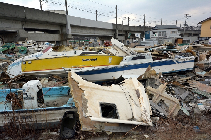 Great East Japan Earthquake Already 2 years have passed since the catastrophe. March 8, 2013, Shiogama, Japan   Wreckages of small fishing boats are abandoned near the port of Shiogama, Miyagi Prefecture, on March 8, 2013. Fishing still is the main industry of the city which used to unload more fresh tuna than anywhere else in Japan until two years ago on March 11, when the Magnitude 9.0 earthquake and ensuing tsunami struck the nation s northeast region, leaving more than 15,000 people dead and ravaging wide swaths of coastal towns and villages.   Photo by Natsuki Sakai AFLO  AYF  mis 