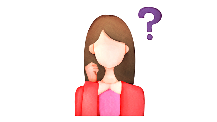 Woman with long hair with question mark. Watercolor style icon illustration.