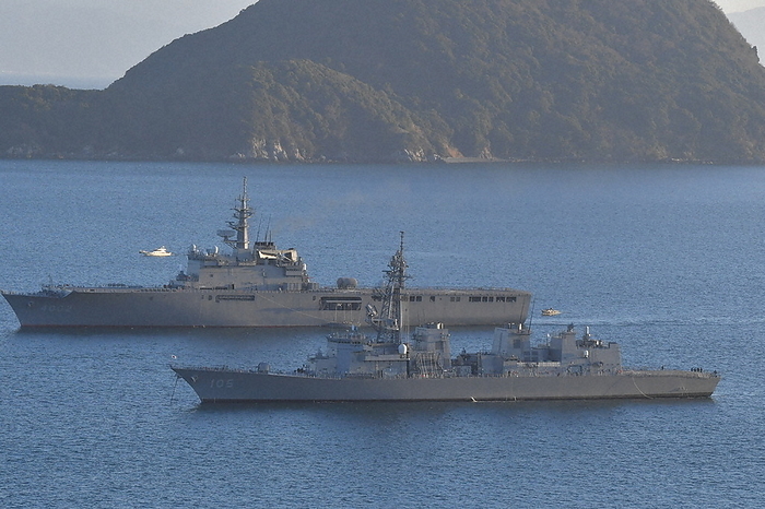 The Self Defense Defense Force vessel  Inazuma  lost navigation off the coast of Yamaguchi Prefecture. The navigational failure of the navigational vessel  Inazuma   foreground  in the Seto Inland Sea off Suo Oshima, Japan, on January 10, 2023. In the back is a transport ship. Photo by Hisashi Kamiirai from a Honsha helicopter at 4:36 p.m. on January 10, 2023, in Suo Oshima Town, Yamaguchi Prefecture.