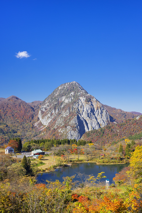 Myojyozan and Takanami Pond in autumn, Niigata Prefecture