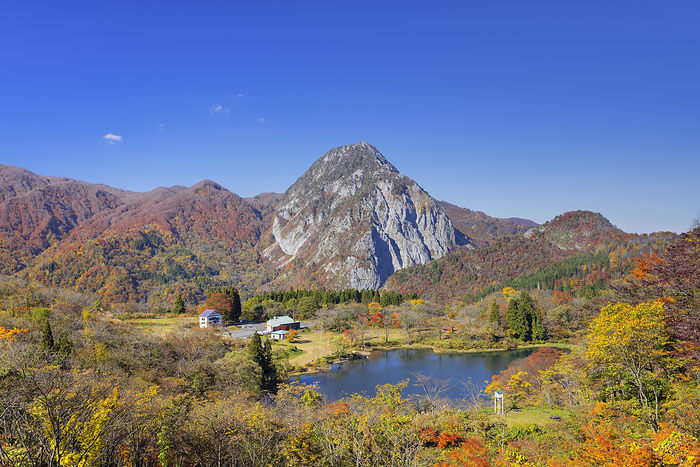 Myojyozan and Takanami Pond in autumn, Niigata Prefecture