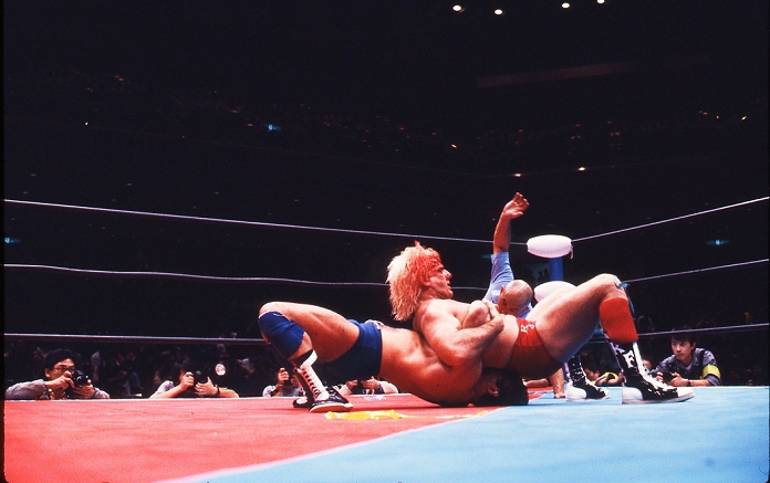 NWA AWA Double Title Match Martel vs. Flair  T B  Ric Flair, Rick Martel, OCTOBER 21, 1985   Pro Wrestling : AWA World Heavyweight Champion Rick Martel and NWA World Heavyweight Champion Ric Flair in action during the NWA and AWA title unification title bout in the All Japan Pro Wrestling event at Ryogoku Kokugikan in Tokyo, Japan.  Photo by Moritsuna Kimura AFLO 