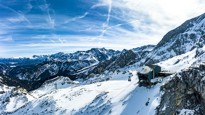 Aerial view, mountain station with AlpspiX observation deck, Alpspitze, Wetterstein Mountains, Mitte, Photo by Zoonar/Martin Moxter
