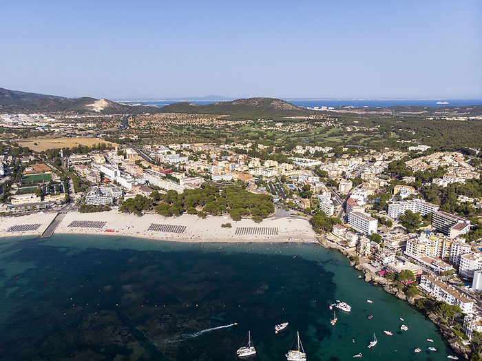 Aerial view, view of Santa Ponca and the marina, behind the Serra de Tramuntana, Mallorca, Balearic, Photo by Zoonar/Martin Moxter