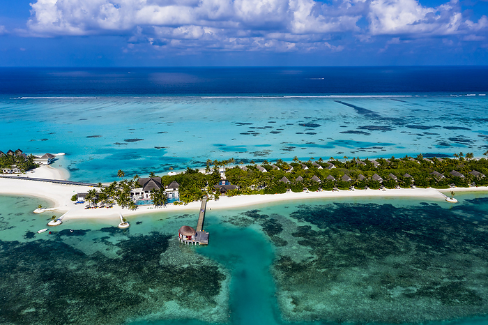 Aerial view, Lagoon of the Maldives island Maadhoo, South Male Atoll, Maldives, Photo by Zoonar/Martin Moxter