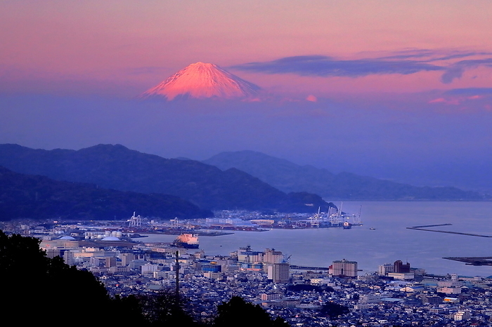 Fuji and Shimizu Port in the evening sun. Taken from Nihondaira