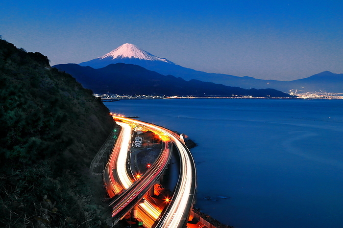 Night view of Satta Pass and Mt. Fuji at sunset Shizuoka City, Shizuoka Pref.
