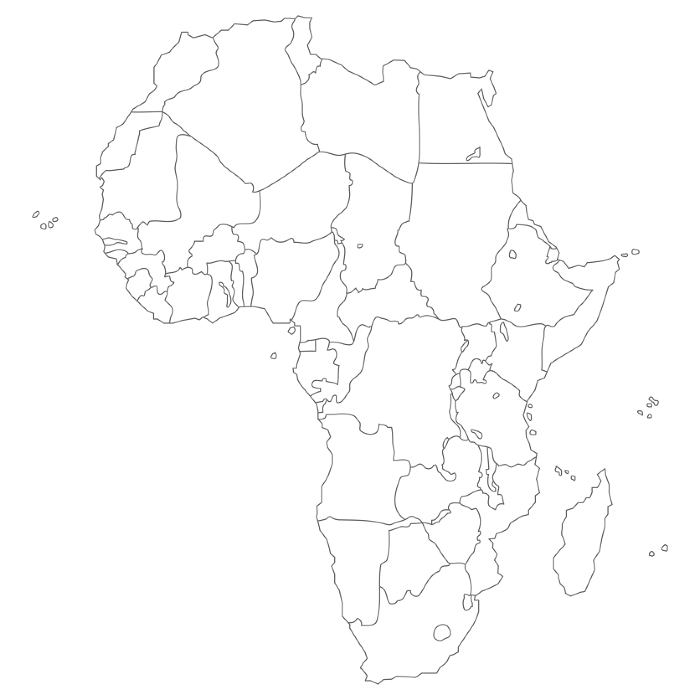 Map of the African Continent Coloring Book Line drawing